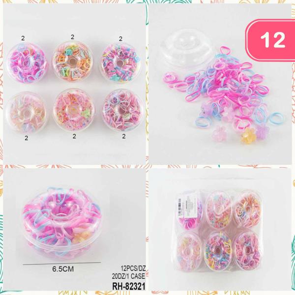 ELASTIC HAIR TIE SET PASTEL COLOR FLOWER BEADS STORAGE CASE INCLUDED (12 UNITS)