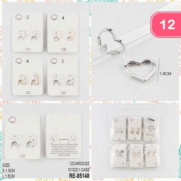 METAL HEART HUGGIE HOOP EARRINGS (12 UNITS)