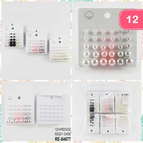 PEARL STUD EARRINGS SET (12 UNITS)