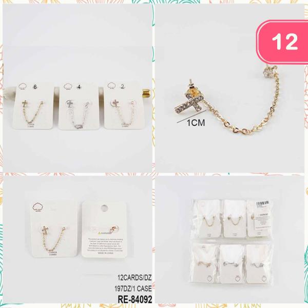 RHINESTONE CROSS CHAIN EARRING (12 UNITS)