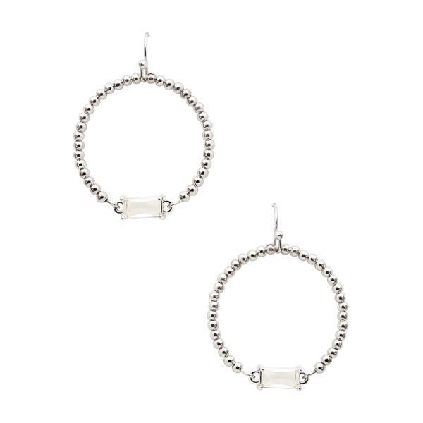 RECTANGLE CRYSTAL BALL BEAD HOOP DANGLE EARRING