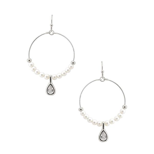 METAL PEARL ROUND TEARDROP DANGLE EARRING