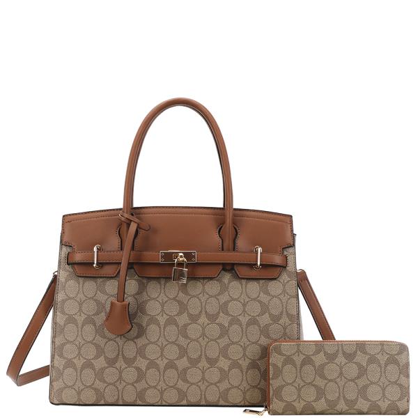 2IN1 OVAL PATTERN PRINTED SATCHEL W WALLET SET