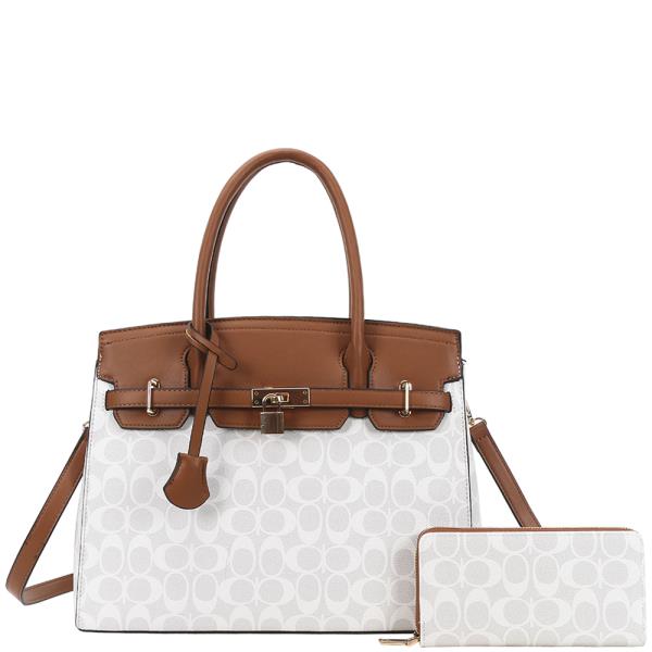 2IN1 OVAL PATTERN PRINTED SATCHEL W WALLET SET