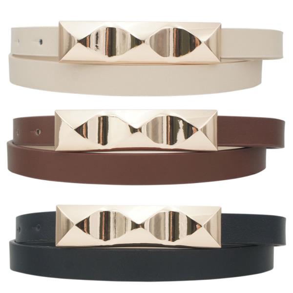 CURVED PYRAMID STUD BAR TRIO BELT