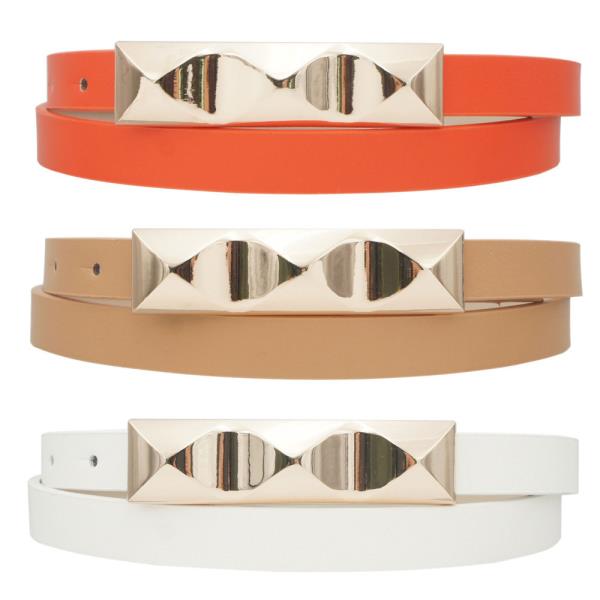 CURVED PYRAMID STUD BAR TRIO BELT