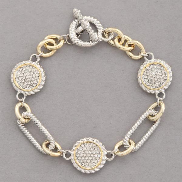 TWO TONE CZ CIRCLE TOGGLE CLASP BRACELET