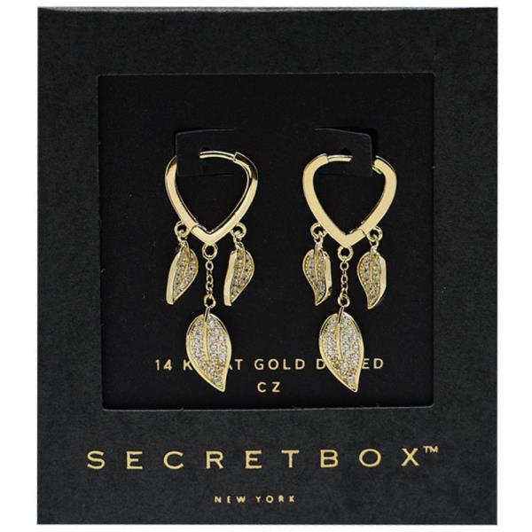 SECRET BOX CZ LEAF CHARM GOLD DIPPED EARRING