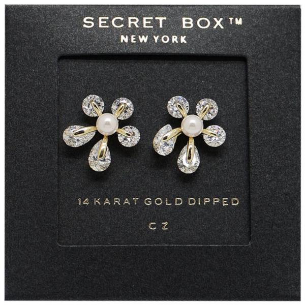 SECRET BOX CZ FLOWER SHAPE GOLD DIPPED EARRING