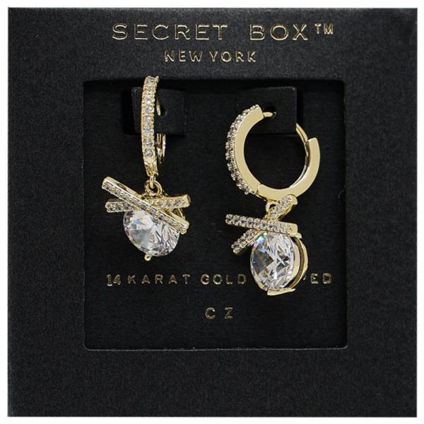 SECRET BOX CRISS CROSS CZ HUGGIE GOLD DIPPED EARRING