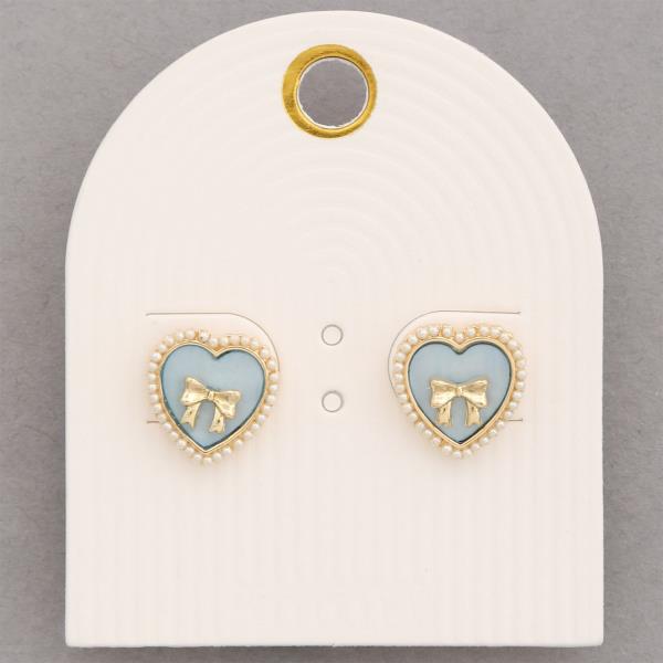 TEXTURED METAL HEART BOW STUD EARRINGS