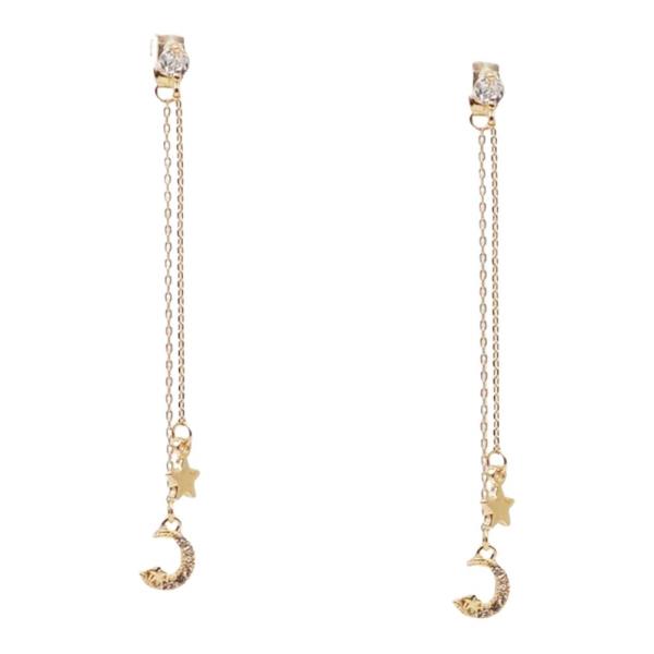 METAL CHAIN MOON STAR DANGLE HOOK EARRINGS