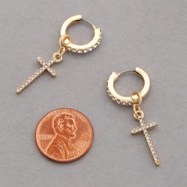 RHINESTONE CROSS HUGGIE EARRING