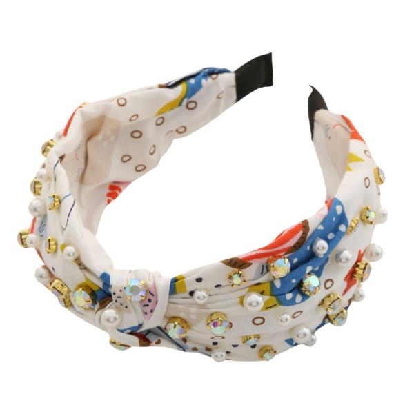 SEA LIFE PATTERN PEARL BEAD STUDDED HEADBAND