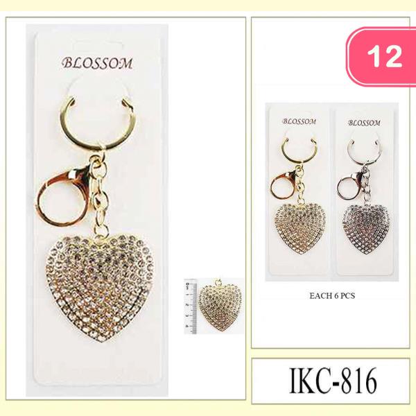 HEART SHAPED RHINESTONE KEYCHAIN (12 UNITS)