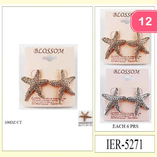 STARFISH TEXTURED METAL STUD EARRINGS (12 UNITS)