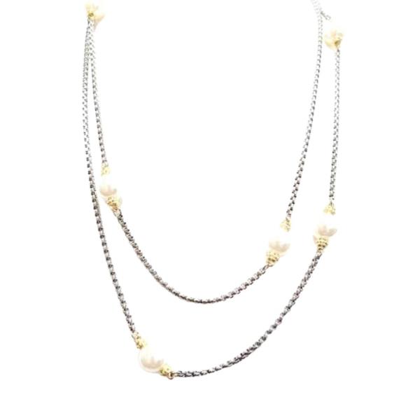 TWO TONE PEARL BEAD LAYERED NECKLACE