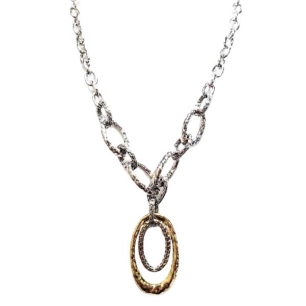 TWO TONE OVAL PENDANT NECKLACE