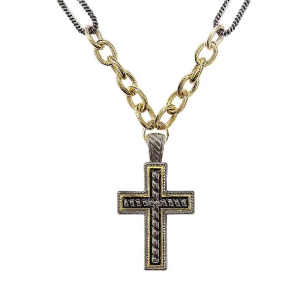 TWO TONE CROSS PENDANT NECKLACE