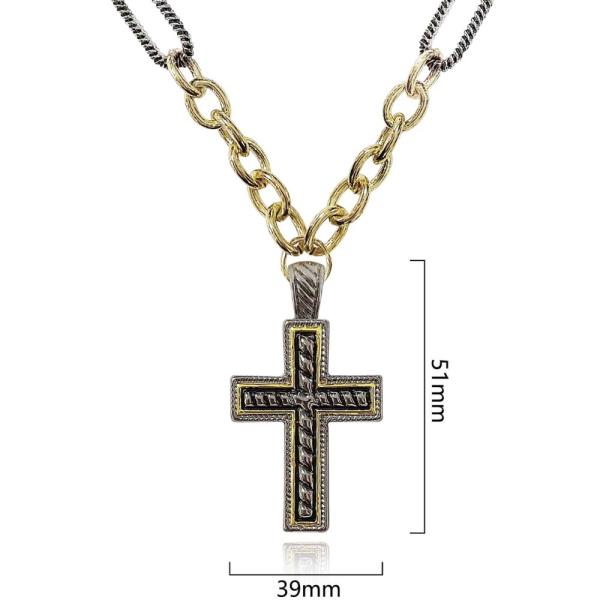 TWO TONE CROSS PENDANT NECKLACE