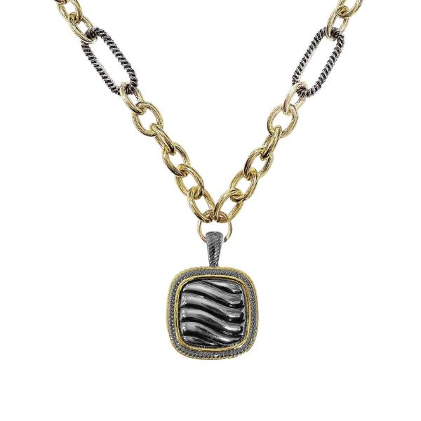 TWO TONE CUSHION PENDANT NECKLACE