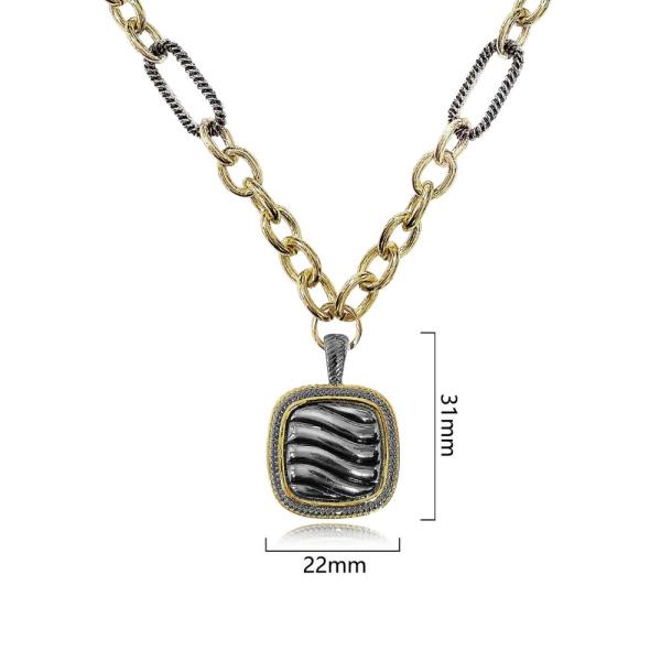 TWO TONE CUSHION PENDANT NECKLACE