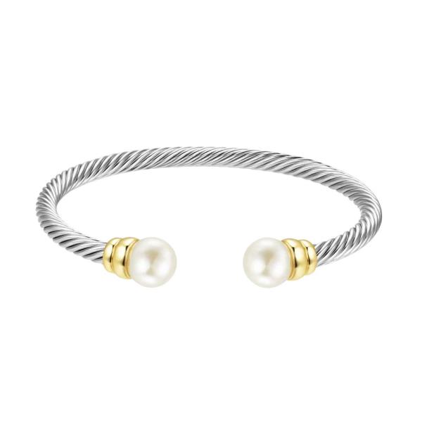 TWO TONE DOUBLE PEARL CUFF BRACELET