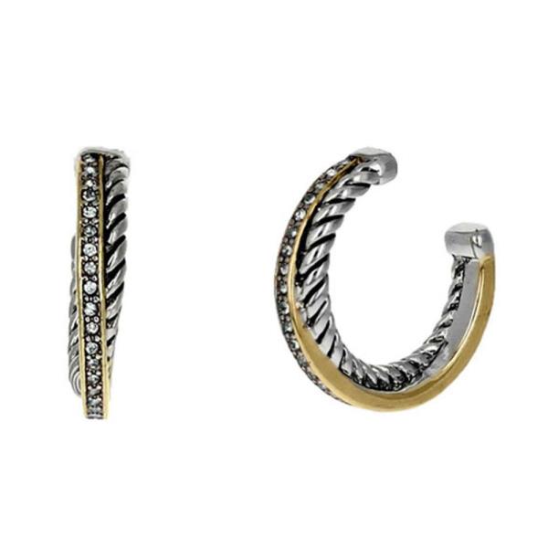 TWO TONE RHINESTONE CRISS CROSS OPEN HOOP EARRING