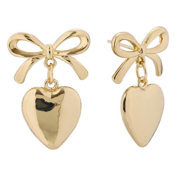 14K GOLD/WHITE GOLD DIPPED HEART RIBBON DROP EARRINGS