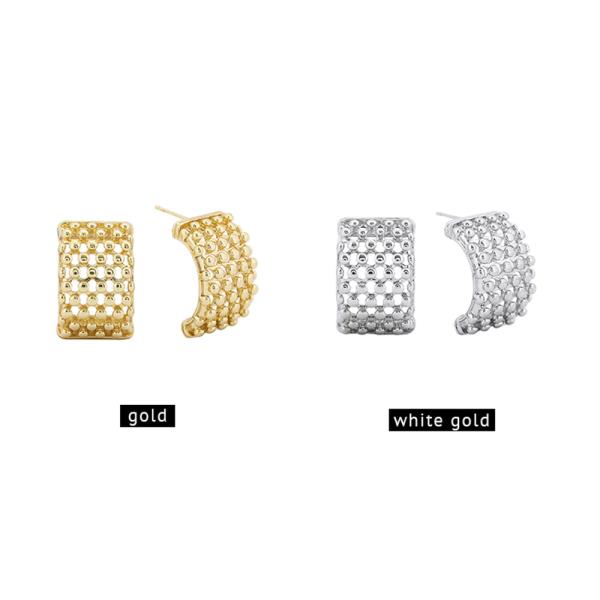 14K GOLD/WHITE GOLD DIPPED TEXTURED STATEMENT HUGGIE EARRINGS