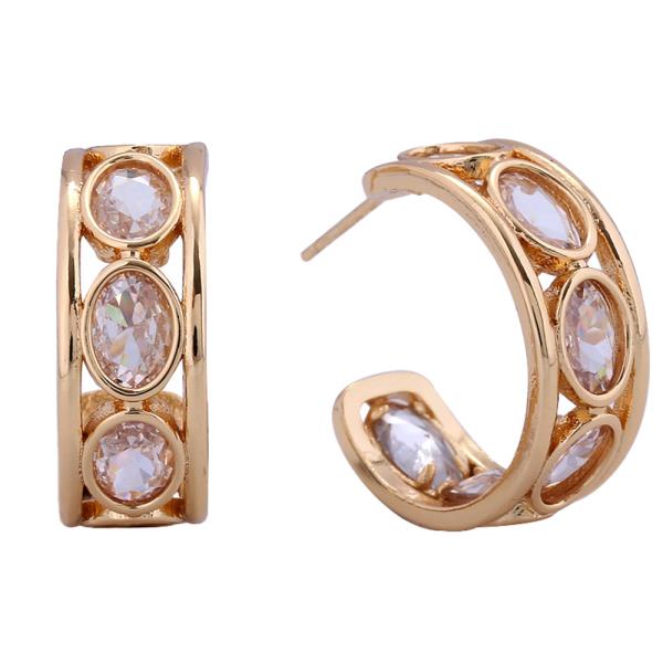 14K GOLD/WHITE GOLD DIPPED OVAL CUT CZ HUGGIE EARRINGS