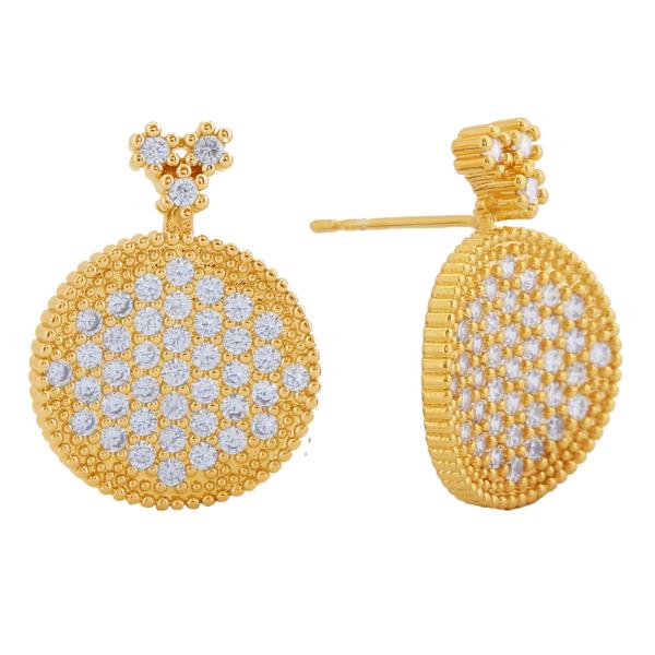 14K GOLD/WHITE GOLD DIPPED GLIMMERING DISC DROP EARRINGS