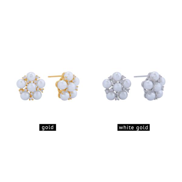 14K GOLD/WHITE GOLD DIPPED FLORAL PEARL STUD EARRINGS