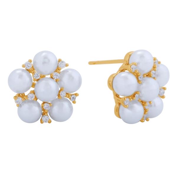 14K GOLD/WHITE GOLD DIPPED FLORAL PEARL STUD EARRINGS