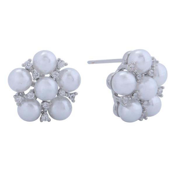 14K GOLD/WHITE GOLD DIPPED FLORAL PEARL STUD EARRINGS