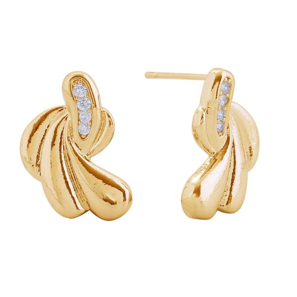 14K GOLD/WHITE GOLD DIPPED CRYSTAL SWIRL STUD EARRINGS