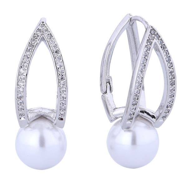 14K GOLD/WHITE GOLD DIPPED CROWN JEWEL PEARL CZ EARRINGS