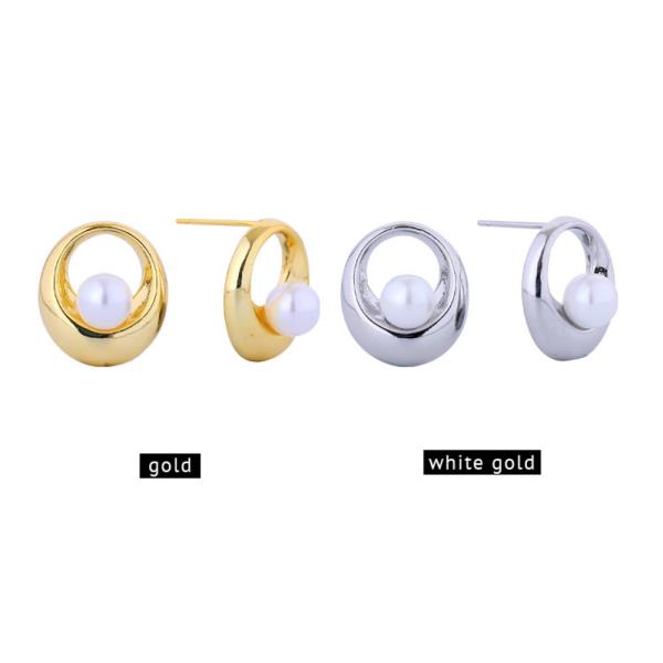 14K GOLD/WHITE GOLD DIPPED SCULPTED PEARL HOOP CZ EARRINGS