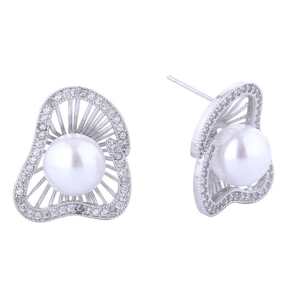 14K GOLD/WHITE GOLD DIPPED RADIANT PEARL BURST CZ EARRINGS