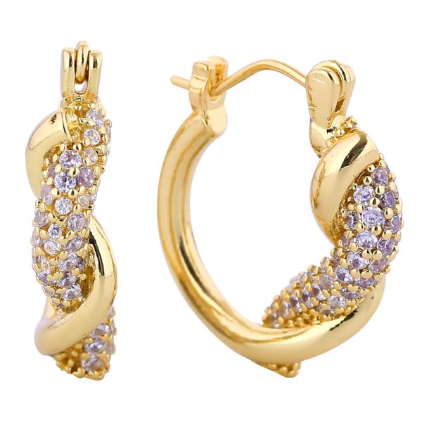 14K GOLD/WHITE GOLD DIPPED TWISTED ELEGANCE HOOP CZ EARRINGS