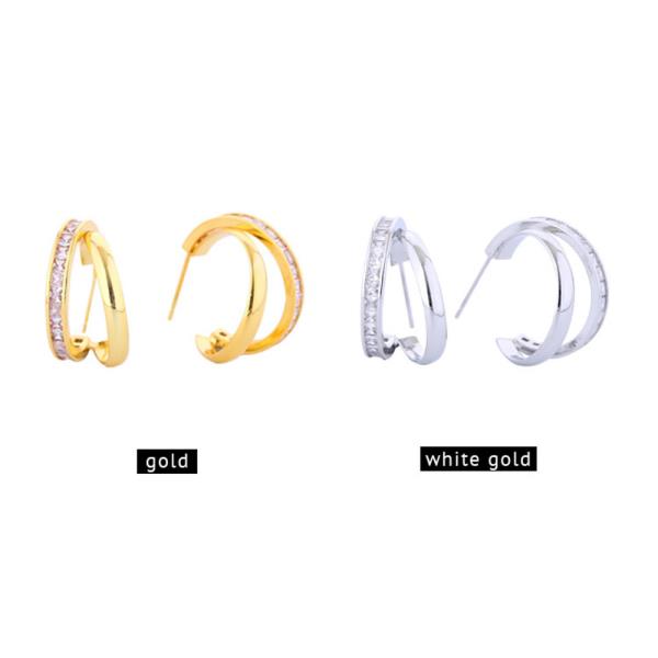 14K GOLD/WHITE GOLD DIPPED TWILIGHT HUGGIE CZ EARRINGS