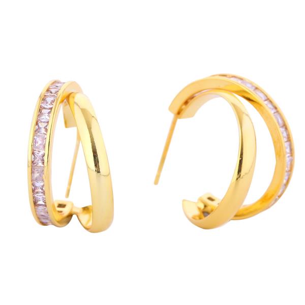 14K GOLD/WHITE GOLD DIPPED TWILIGHT HUGGIE CZ EARRINGS