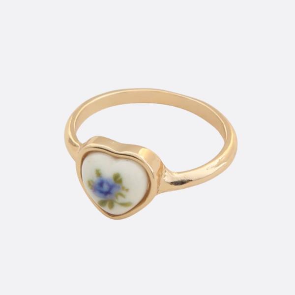 FLOWER HEART SHAPE METAL RING