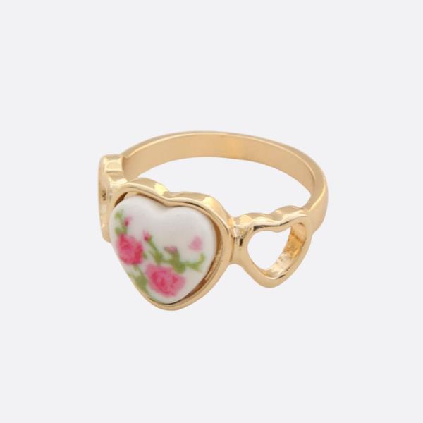 FLOWER TRIPLE HEART METAL RING