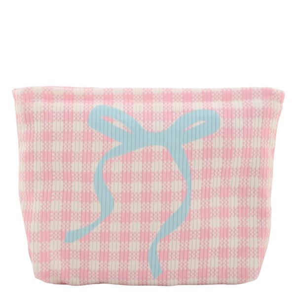 BOW CHECKERED PATTERN POUCH