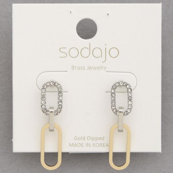 SODAJO TWO TONE OVAL LINK RHINESTONE GOLD DIPPED EARRING