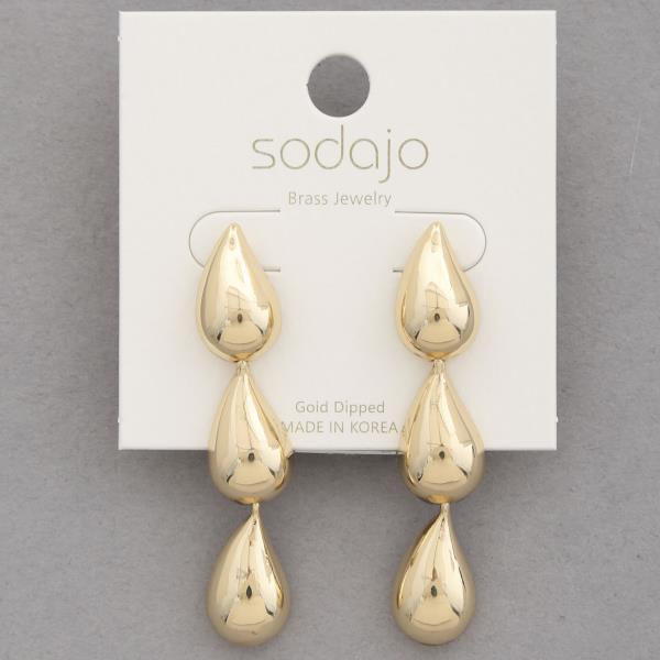 SODAJO TRIPLE TEARDROP DANGLE GOLD DIPPED EARRING