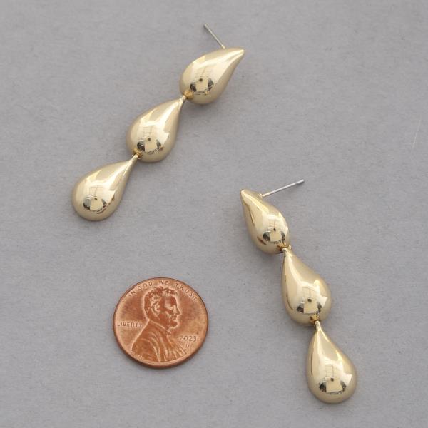 SODAJO TRIPLE TEARDROP DANGLE GOLD DIPPED EARRING