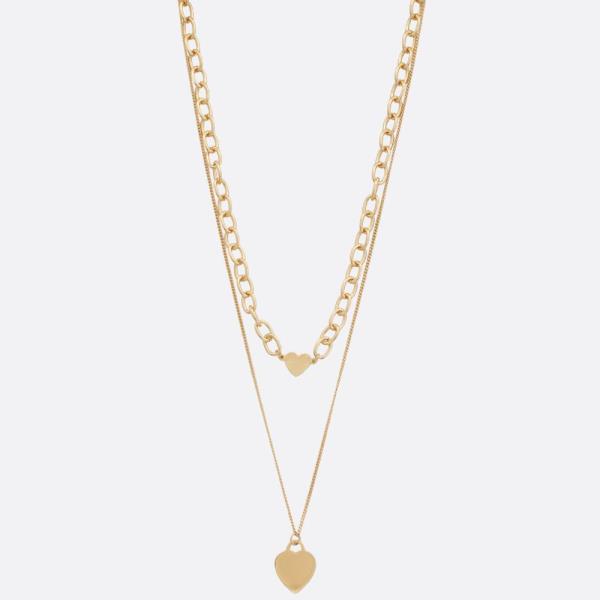 SODAJO HEART CHARM OVAL LINK LAYERED GOLD DIPPED NECKLACE