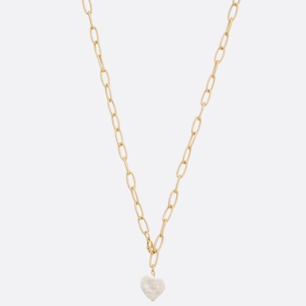 SODAJO PEARL HEART OVAL LINK GOLD DIPPED NECKLACE